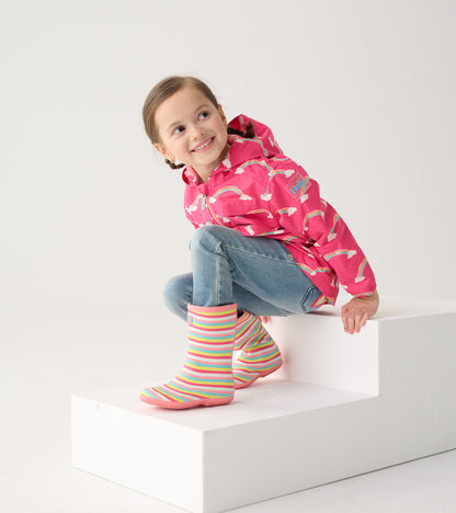 Girls Pretty Stripes Packable Rain Boots