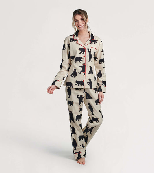 Women's Black Bears Flannel Pajama Set