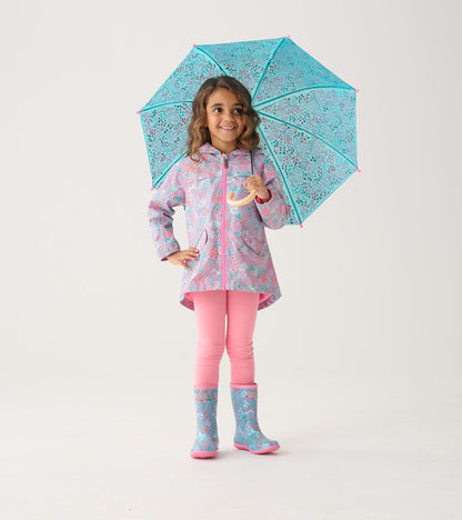 Girls Ditsy Floral Zip-Up Lightweight Rain Jacket