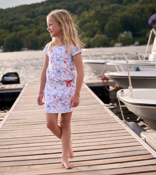 Girls Painted Sailboats T-Shirt Dress