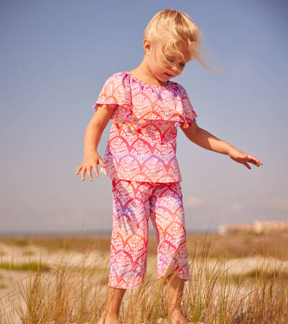 Cabana Rainbow Shoulder Flounce Top