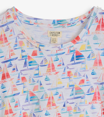 Women's Sailboat Print Crew Neck T-Shirt Dress