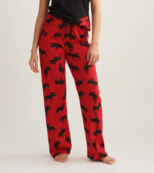 Moose on Red Women's Jersey Pajama Pants