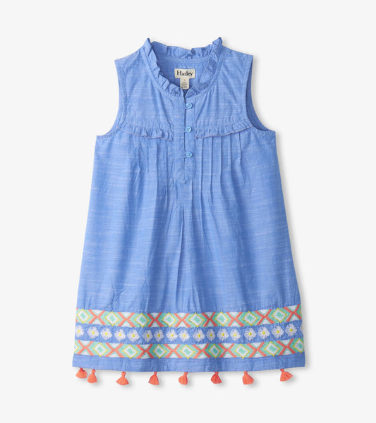 Girls Chambray Pintuck Dress