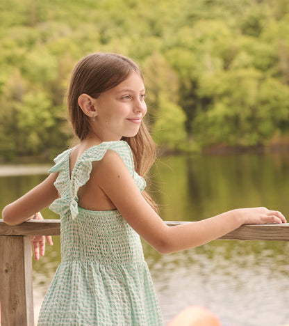 Girls Gingham Seersucker Smocked Dress