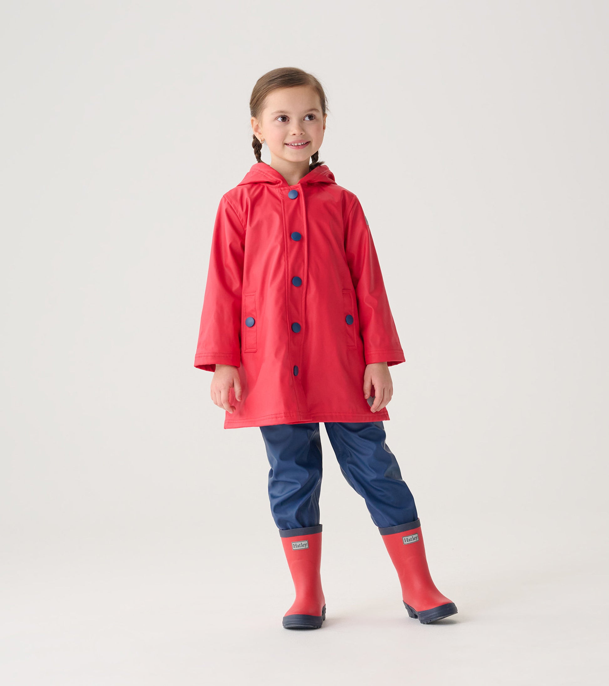 Kids Red Navy Button-Up Rain Jacket - Main Image