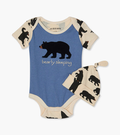 Black Bears Baby Bodysuit with Hat