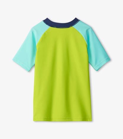 Boys Lime Green Shark Short Sleeve Rashguard