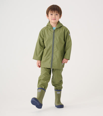 Kids Forest Green Zip-Up Rain Jacket