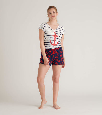 Striped Anchor Women's V-Neck Tee