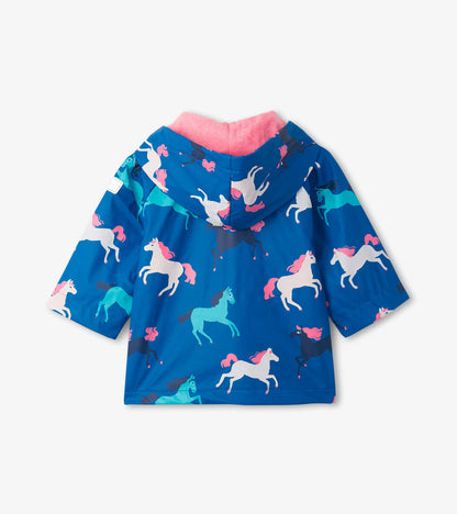 Prancing Horses Colour Changing Terry Lined Baby Rain Jacket