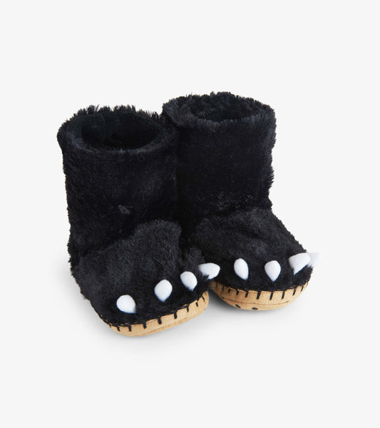 Black Bear Paws Kids Fuzzy Slouch Slippers