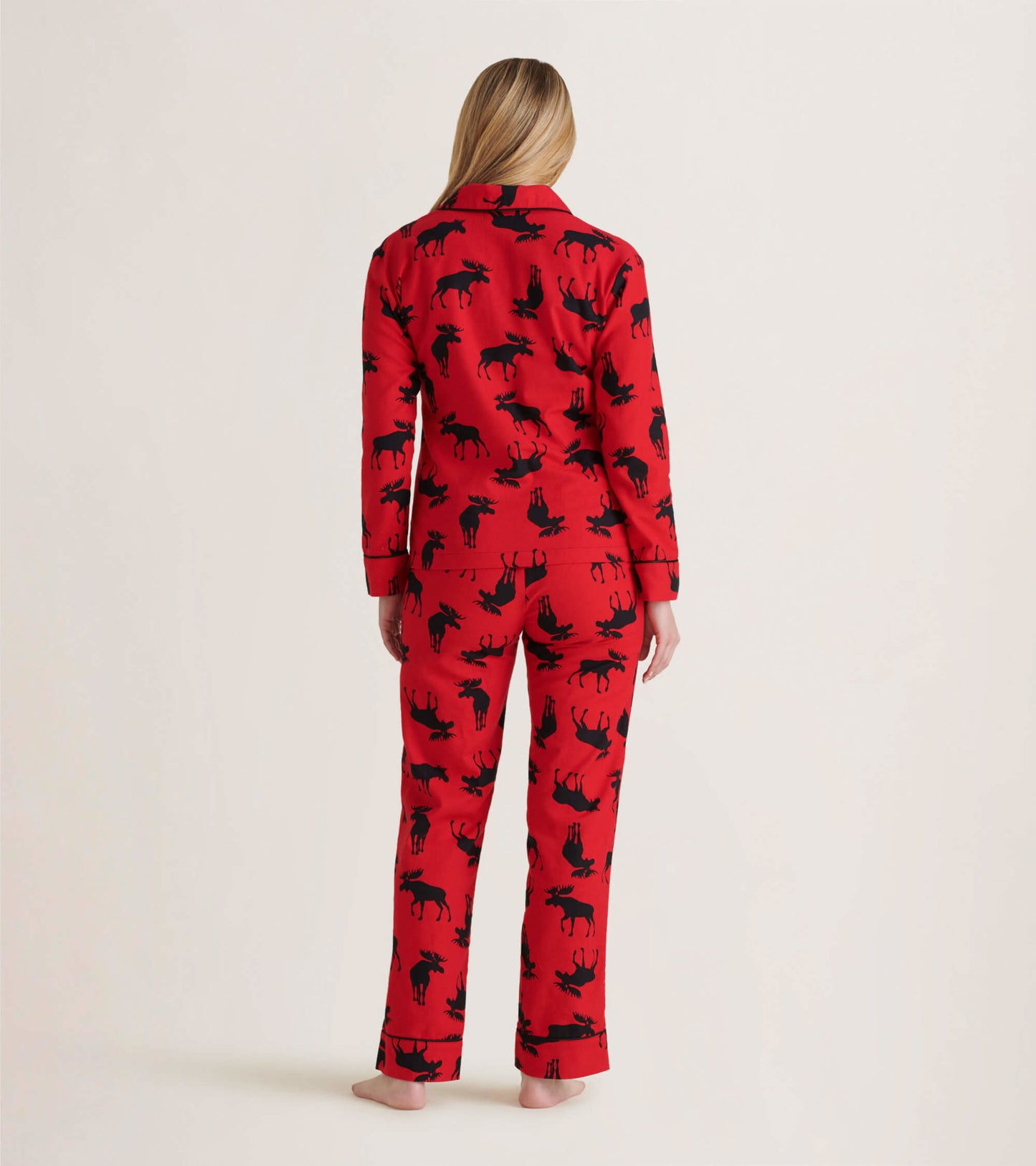 Women's Moose On Red Flannel Pajama Set