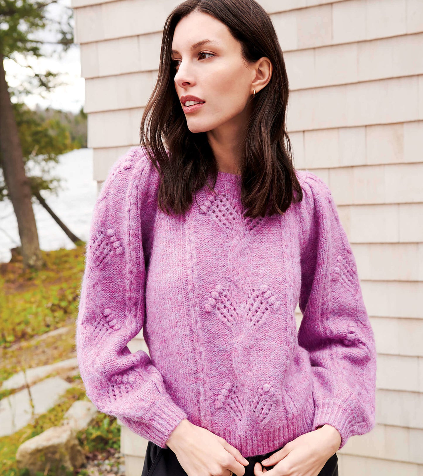 Blooming Cable Sweater - Faded Port