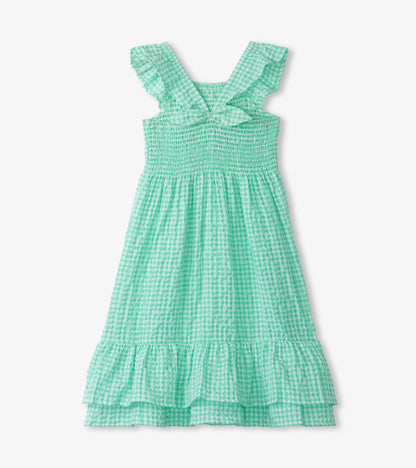 Girls Gingham Seersucker Smocked Dress