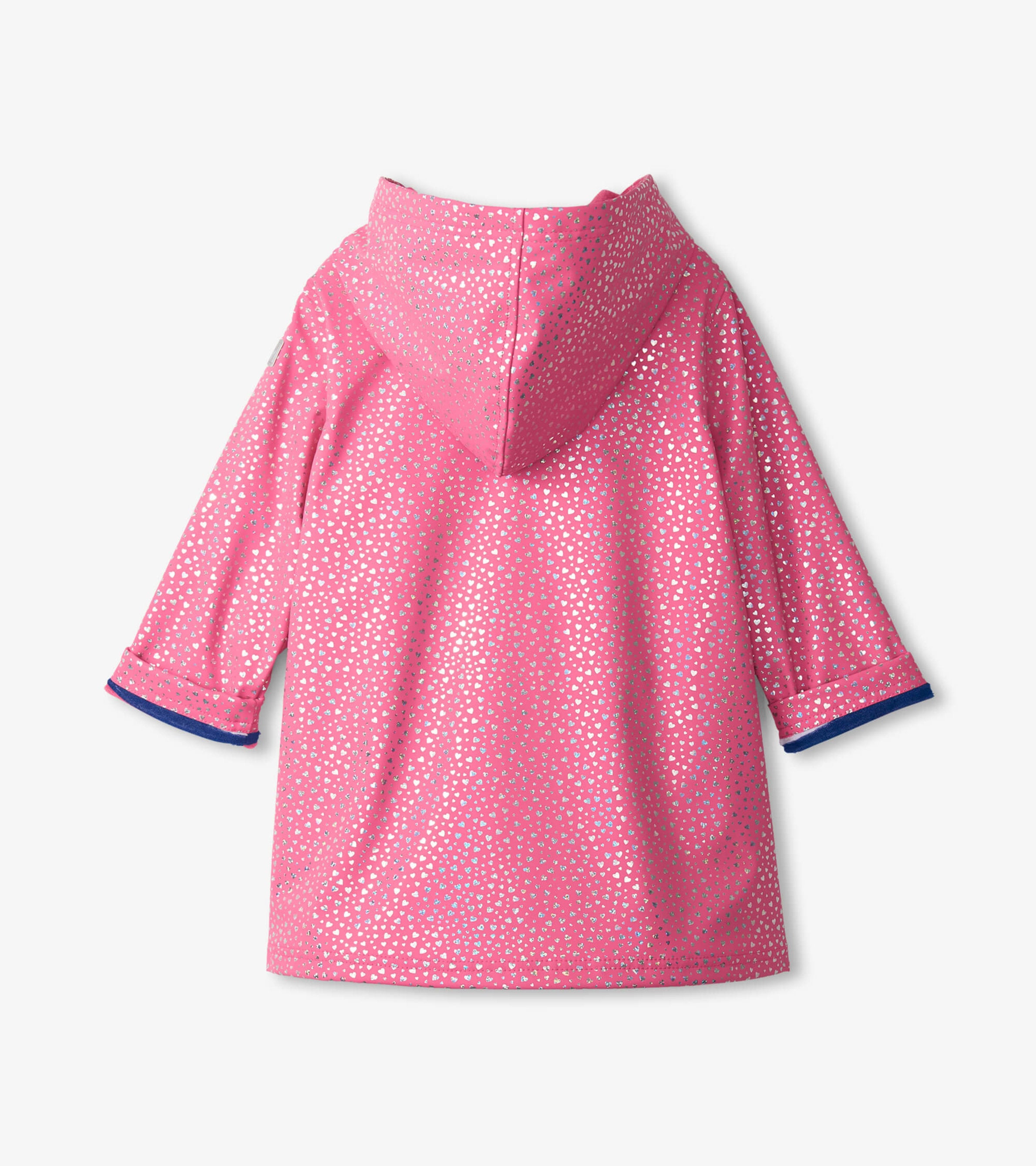 Girls Glitter Hearts Button-Up Rain Jacket