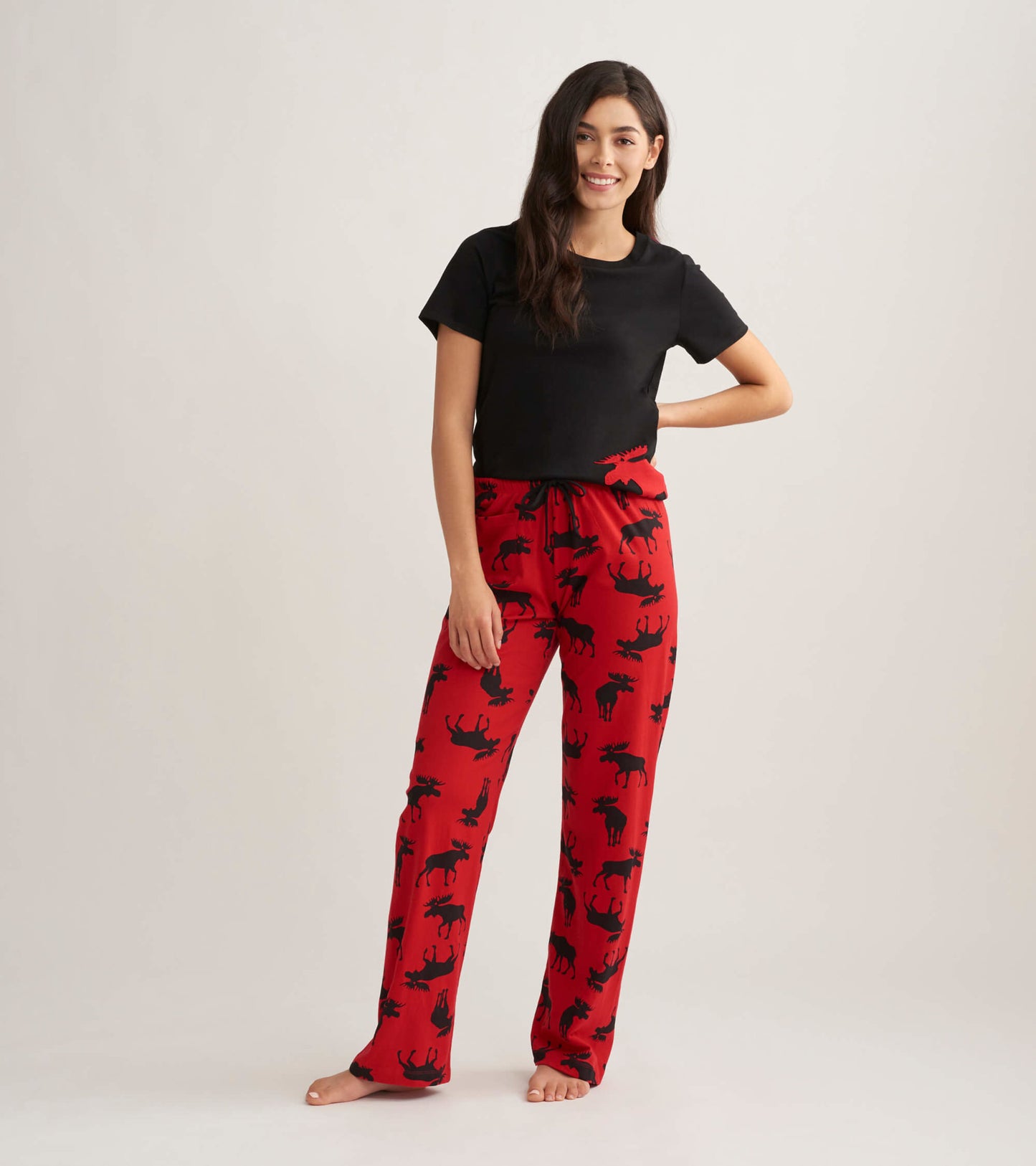 Moose on Red Women's Jersey Pajama Pants