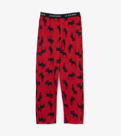 Moose On Red Men's Jersey Pajama Pants