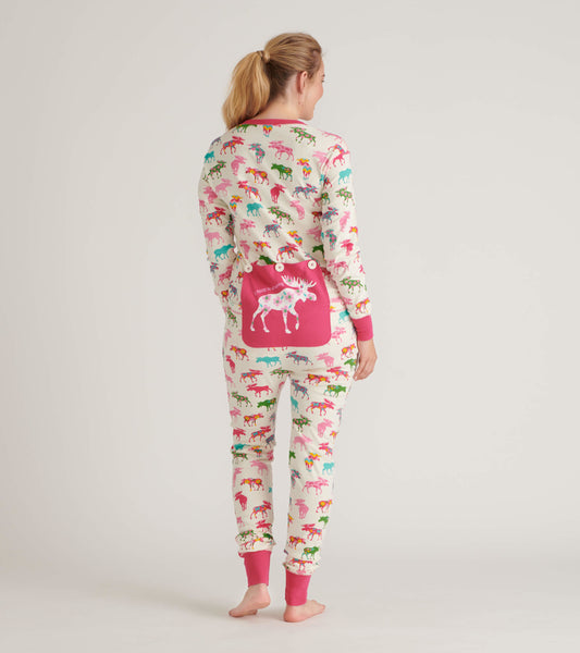 Patterned Moose Adult Union Suit