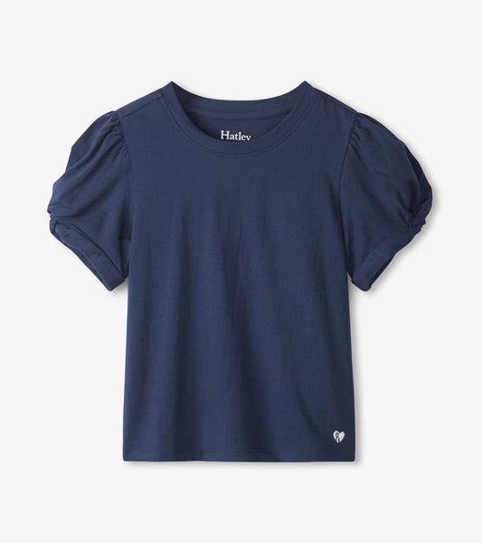 Girls Navy Twisted Sleeve Tee