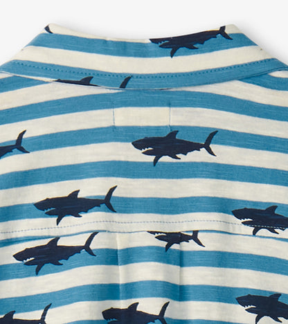 Boys Shark Stripes Jersey Button Down