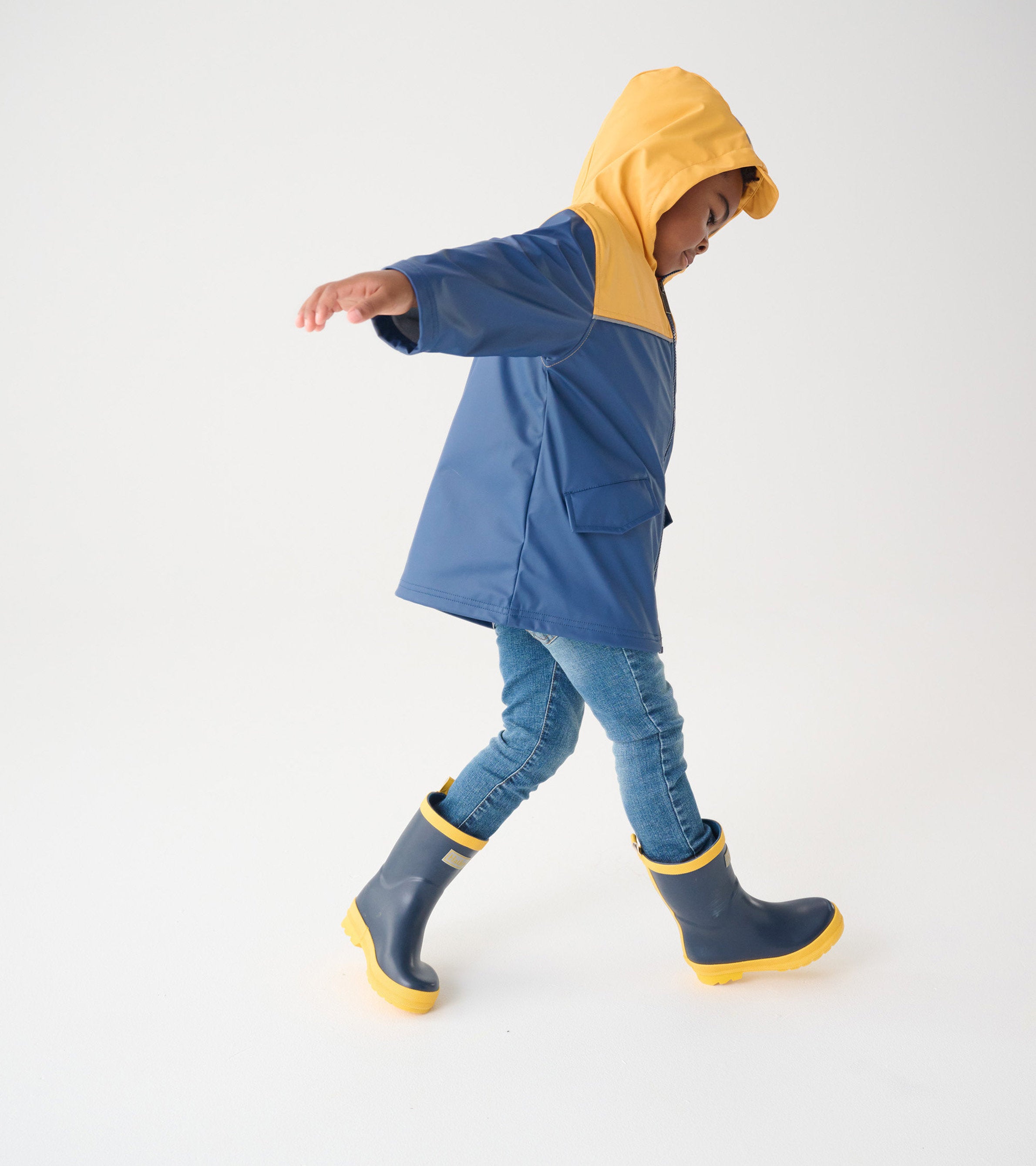 Kids Yellow & Navy Zip-Up Rain Jacket