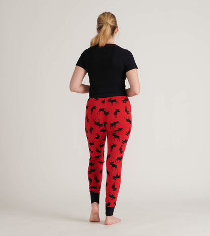 Moose on Red Women's Sleep Leggings