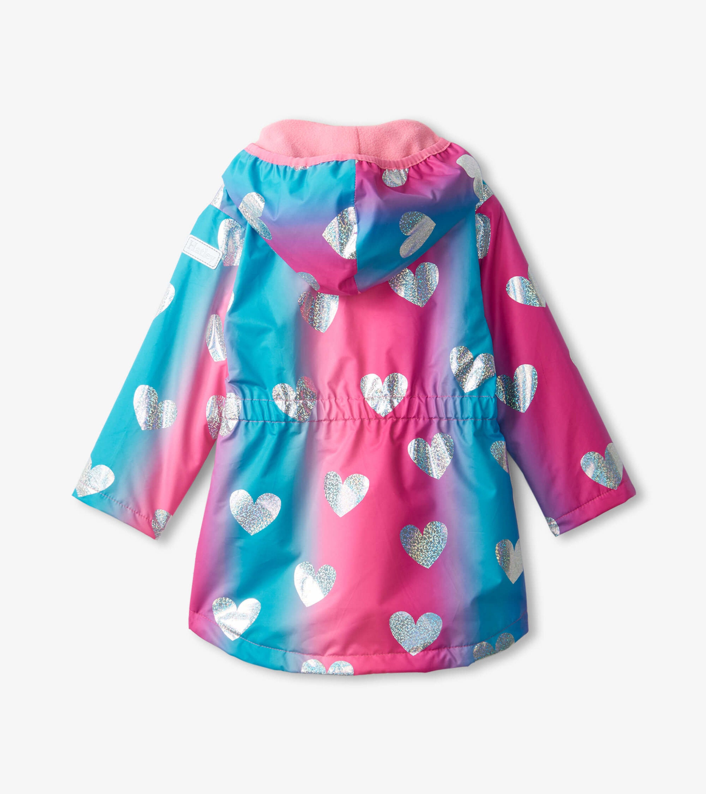 Girls Fun Hearts Zip-Up Lightweight Rain Jacket