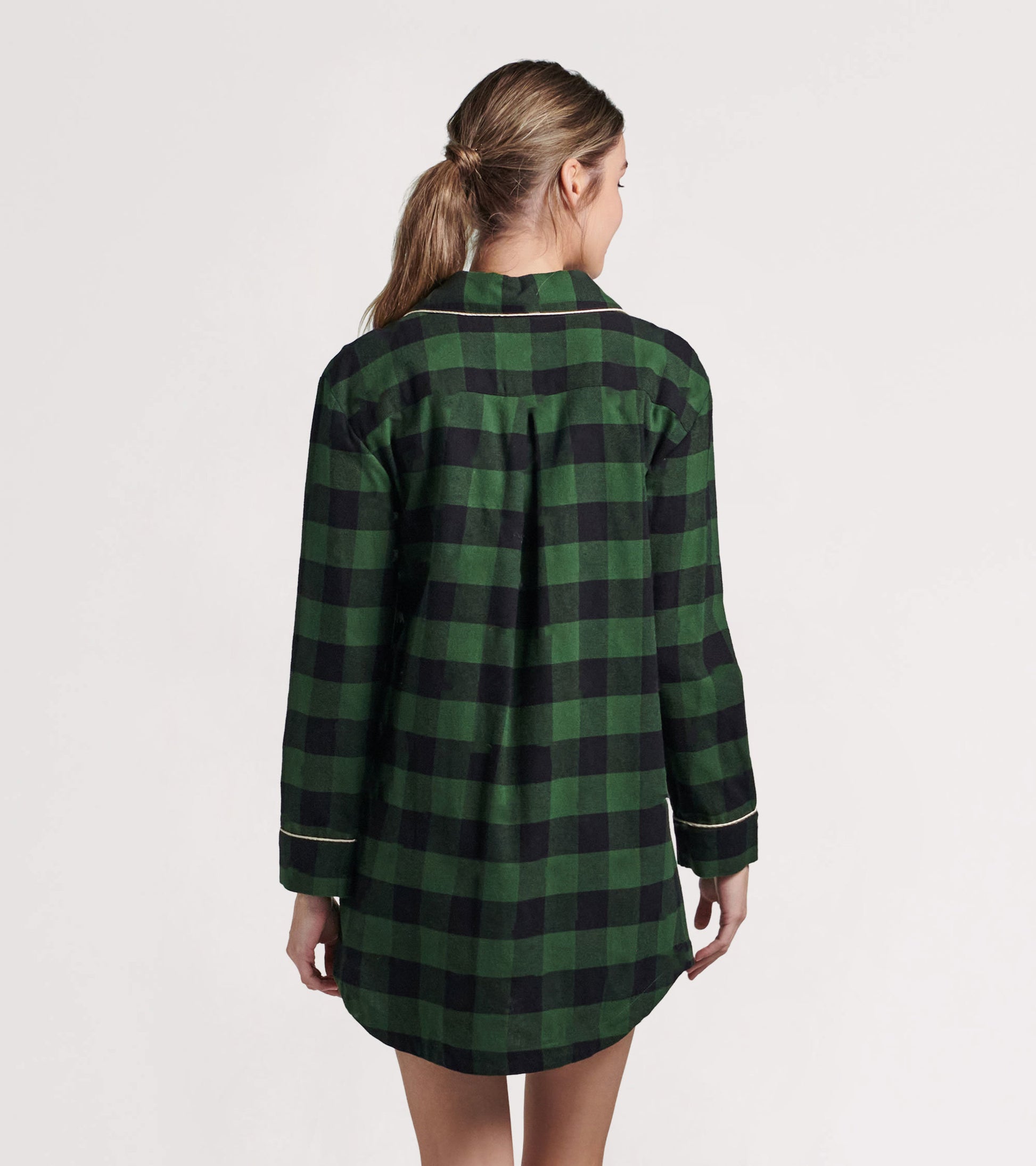 Forest Green Plaid Women's Flannel Nightdress Forest Green Plaid Women's Flannel Nightdress
