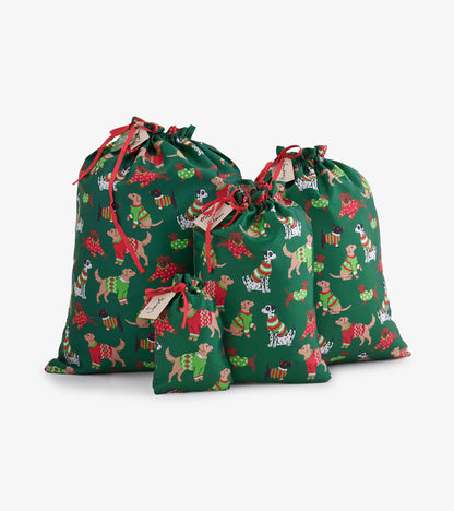 Woofing Christmas Reusable Gift Bag Set