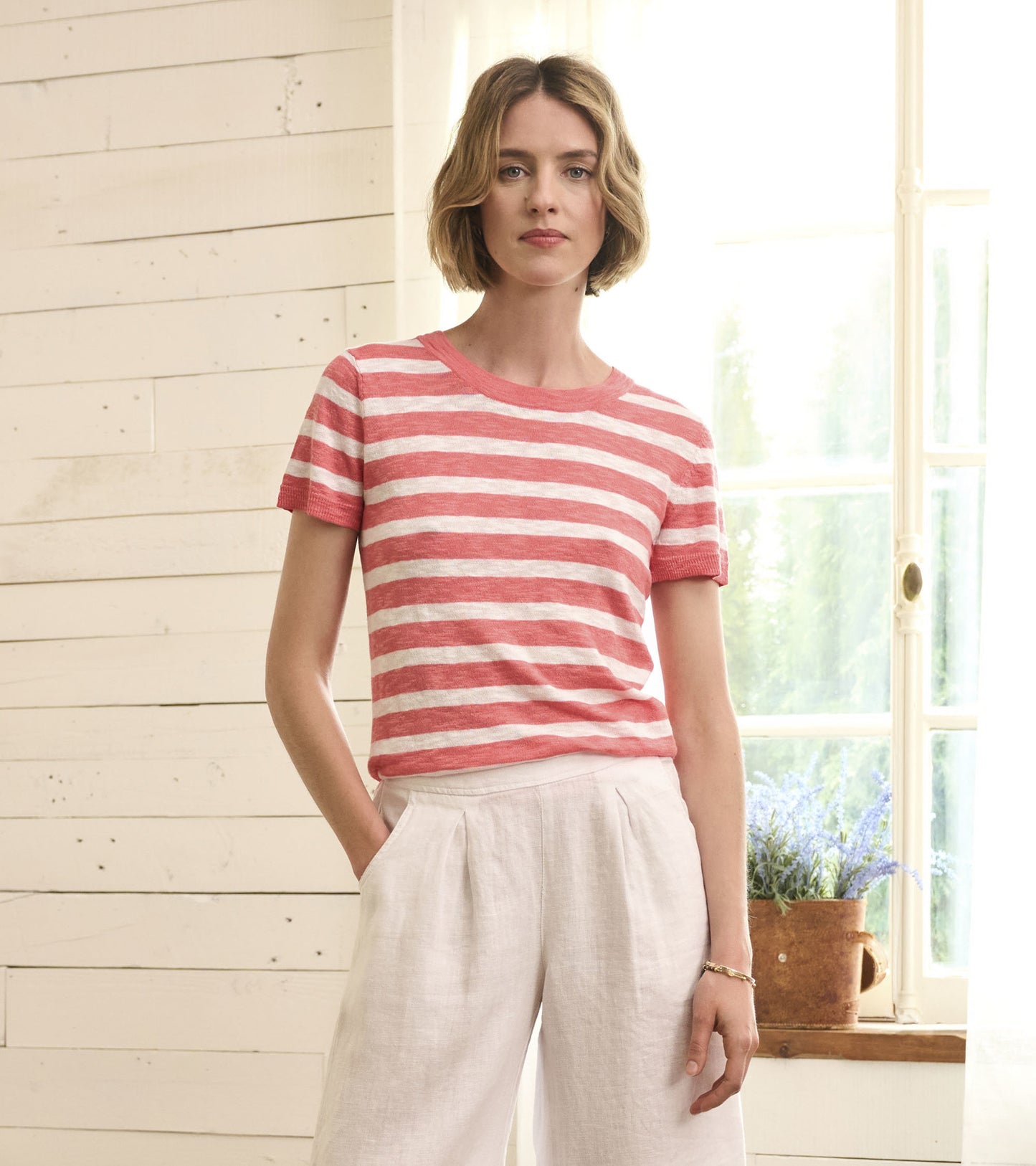 Simone Knit Tee - Coral Stripes