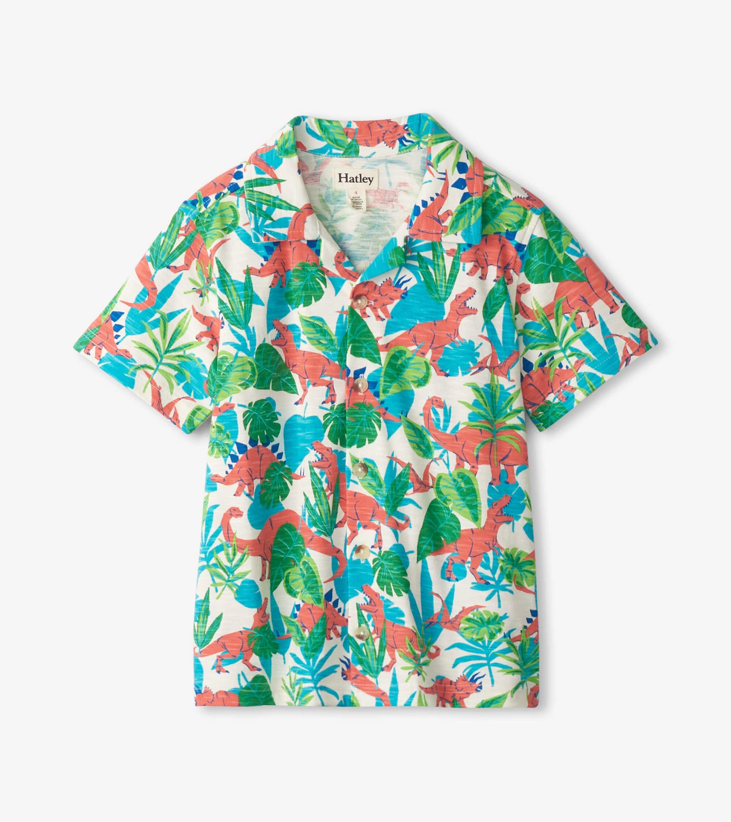 Boys Jungle Dino Short Sleeve Jersey Button Down