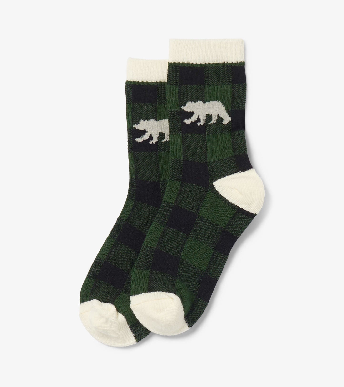 Forest Green Plaid Kids Crew Socks