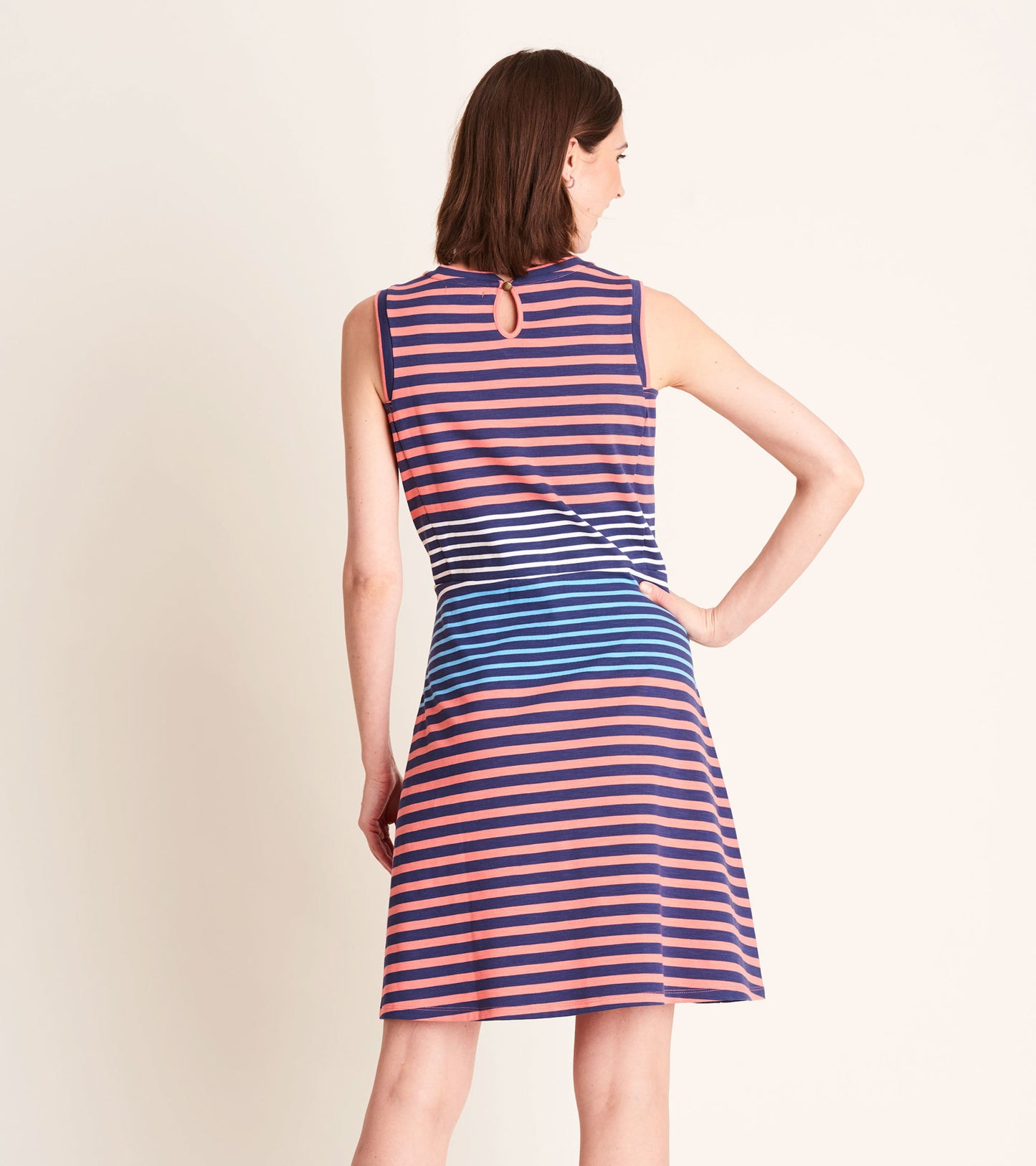 Sarah Dress - Navy and Coral Stripes