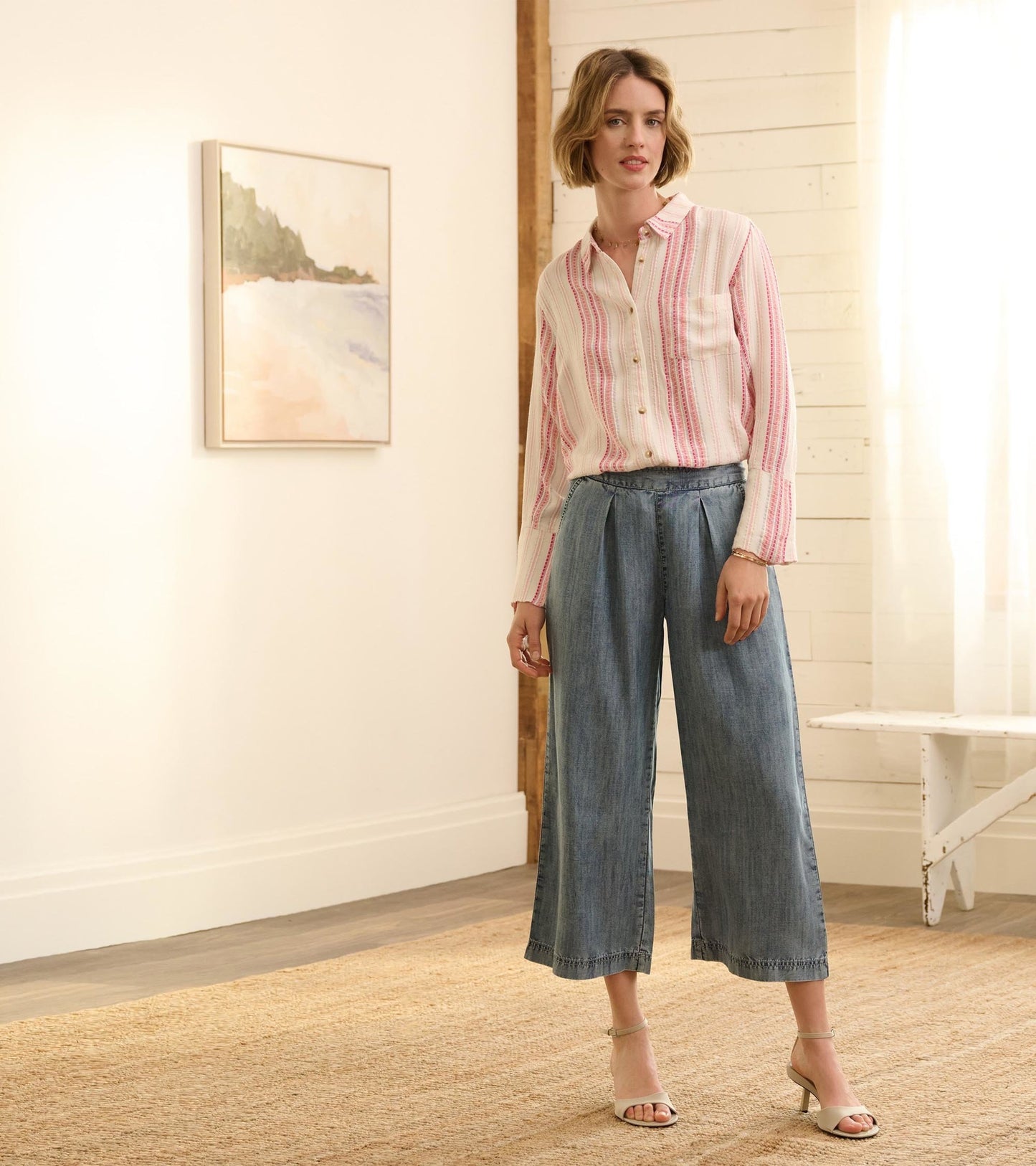 Cropped Wide Leg Pants - Blue Acid Rinse