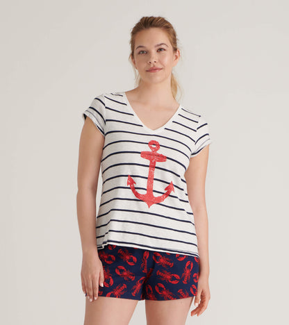 Striped Anchor Women's V-Neck Tee