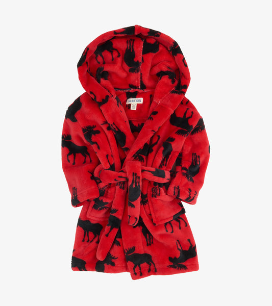 Moose on Red Kids Fleece Robe