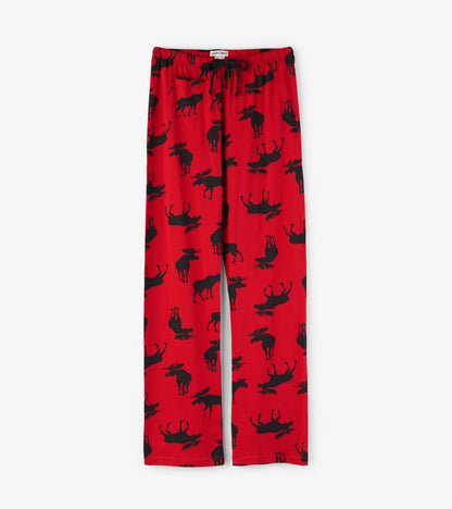 Moose on Red Women's Jersey Pajama Pants