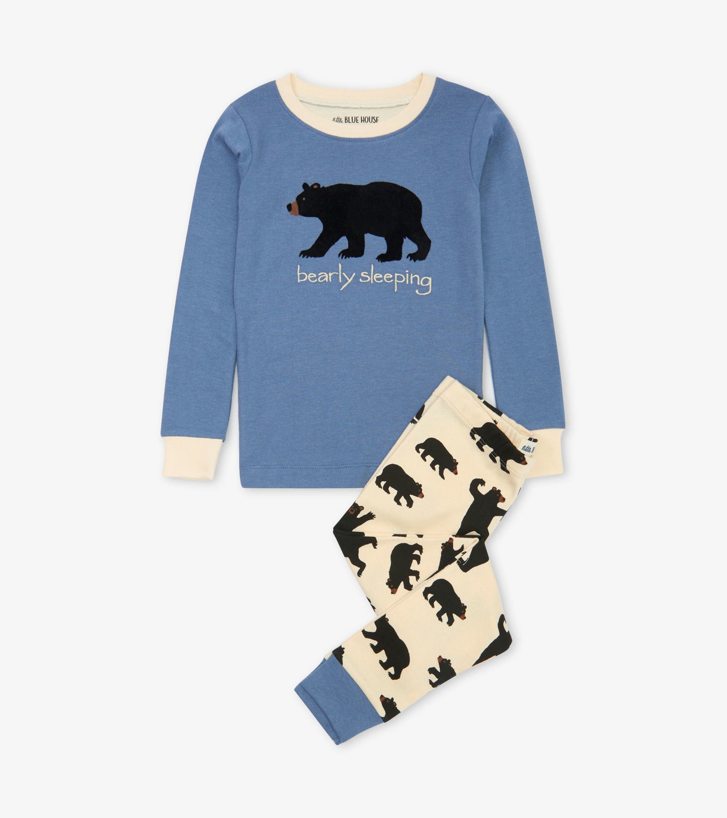 Blue Bearly Sleeping Kids Appliqué Pajama Set