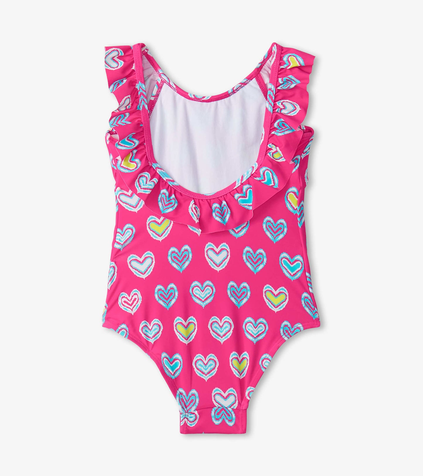 Girls Pink Shibori Hearts Ruffle Sleeve Swimsuit