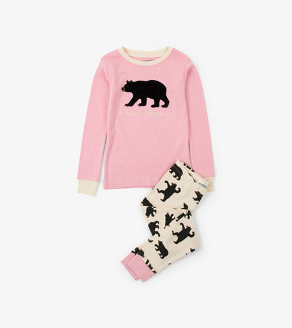 Pink Bearly Sleeping Kids Appliqué Pajama Set