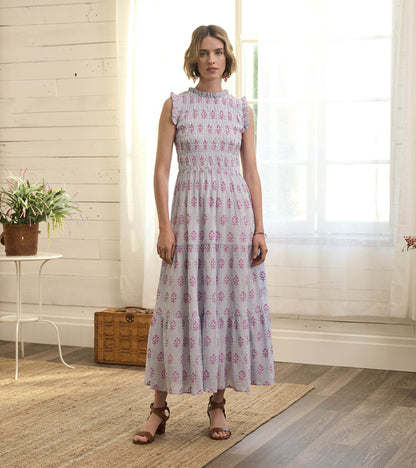 Smocked Maxi Dress - Wildflower Seersucker