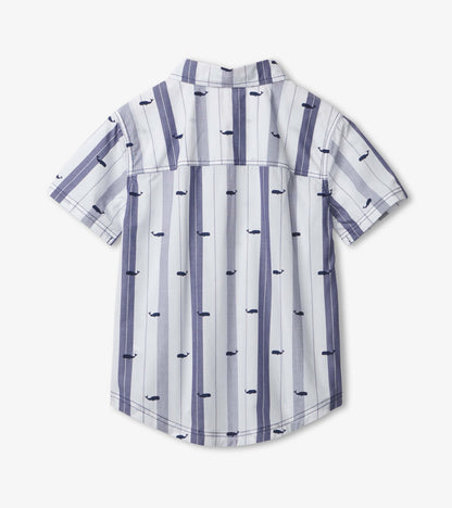 Nautical Whales Short Sleeve Button Down Shirt