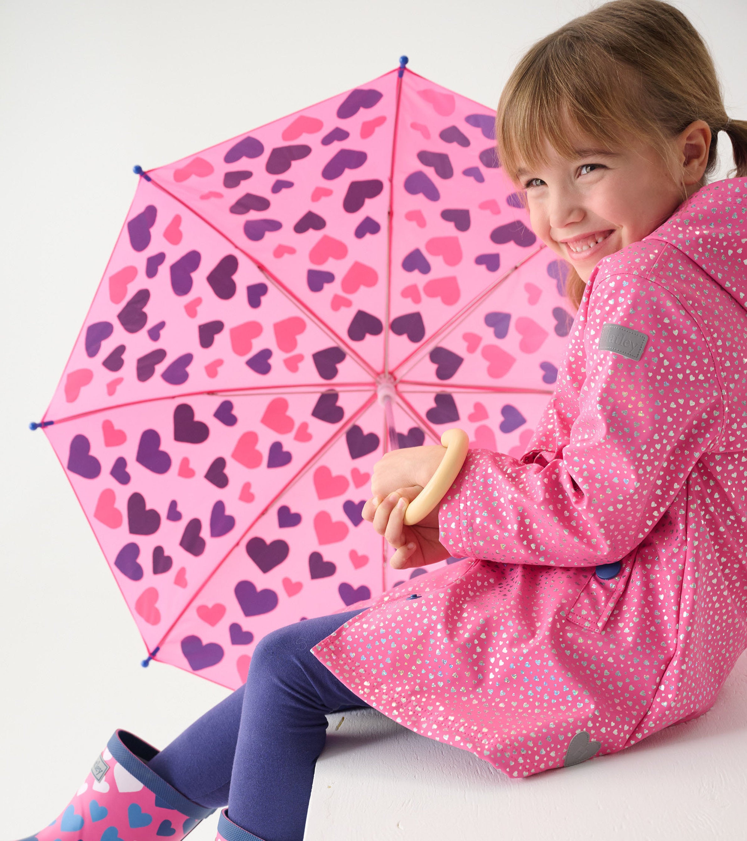 Girls Glitter Hearts Button-Up Rain Jacket