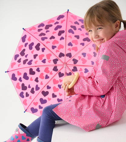 Girls Glitter Hearts Button-Up Rain Jacket