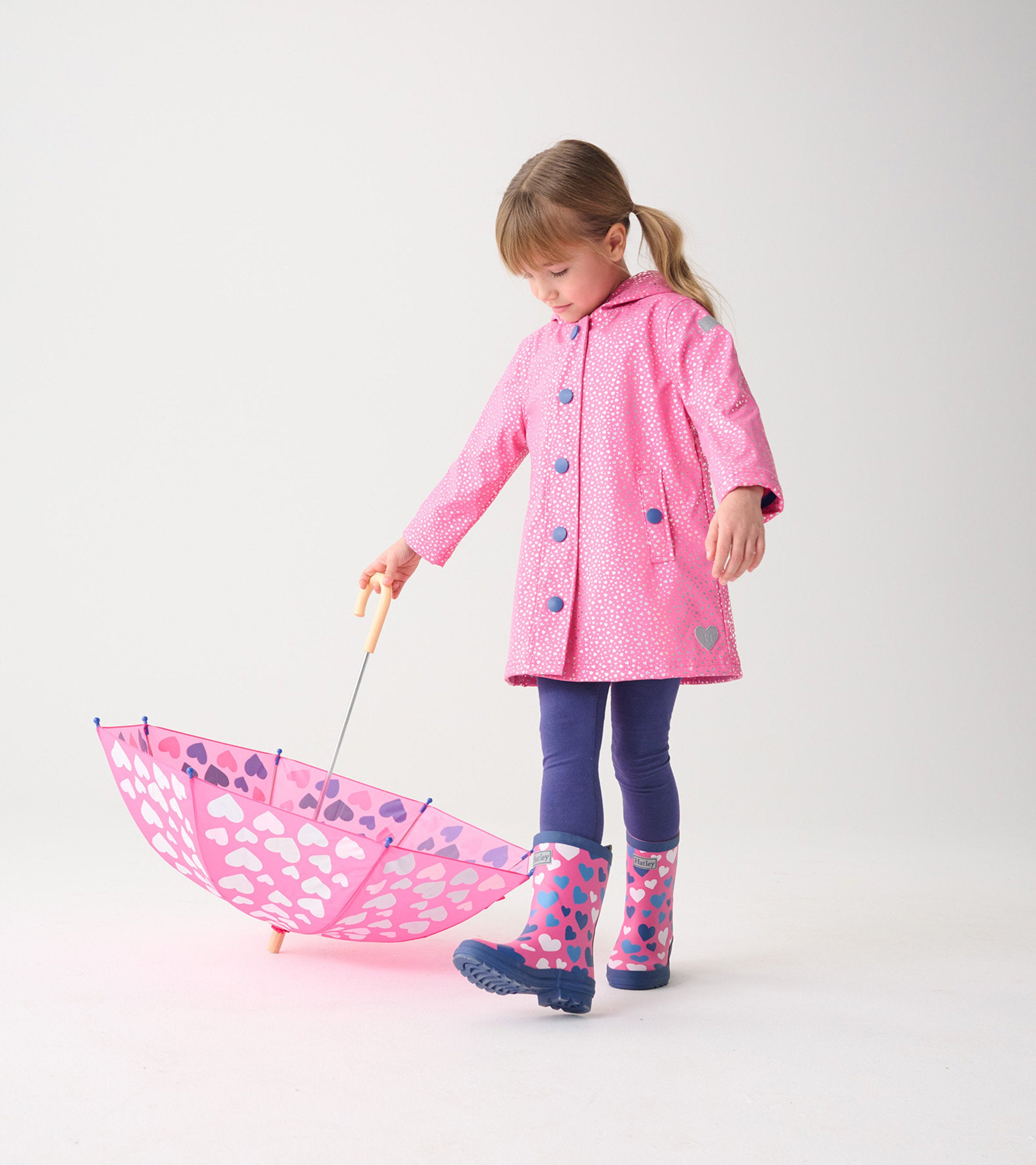 Girls Glitter Hearts Button-Up Rain Jacket