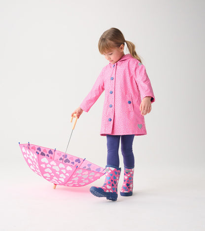 Girls Glitter Hearts Button-Up Rain Jacket