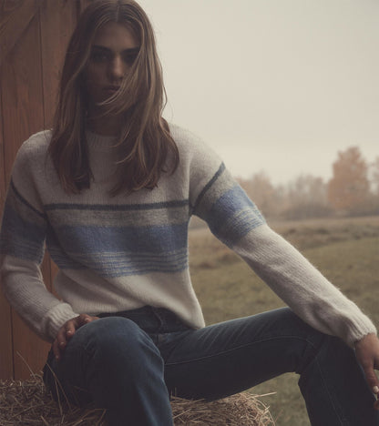 Crew Neck Pullover - Blue Sunset Stripes