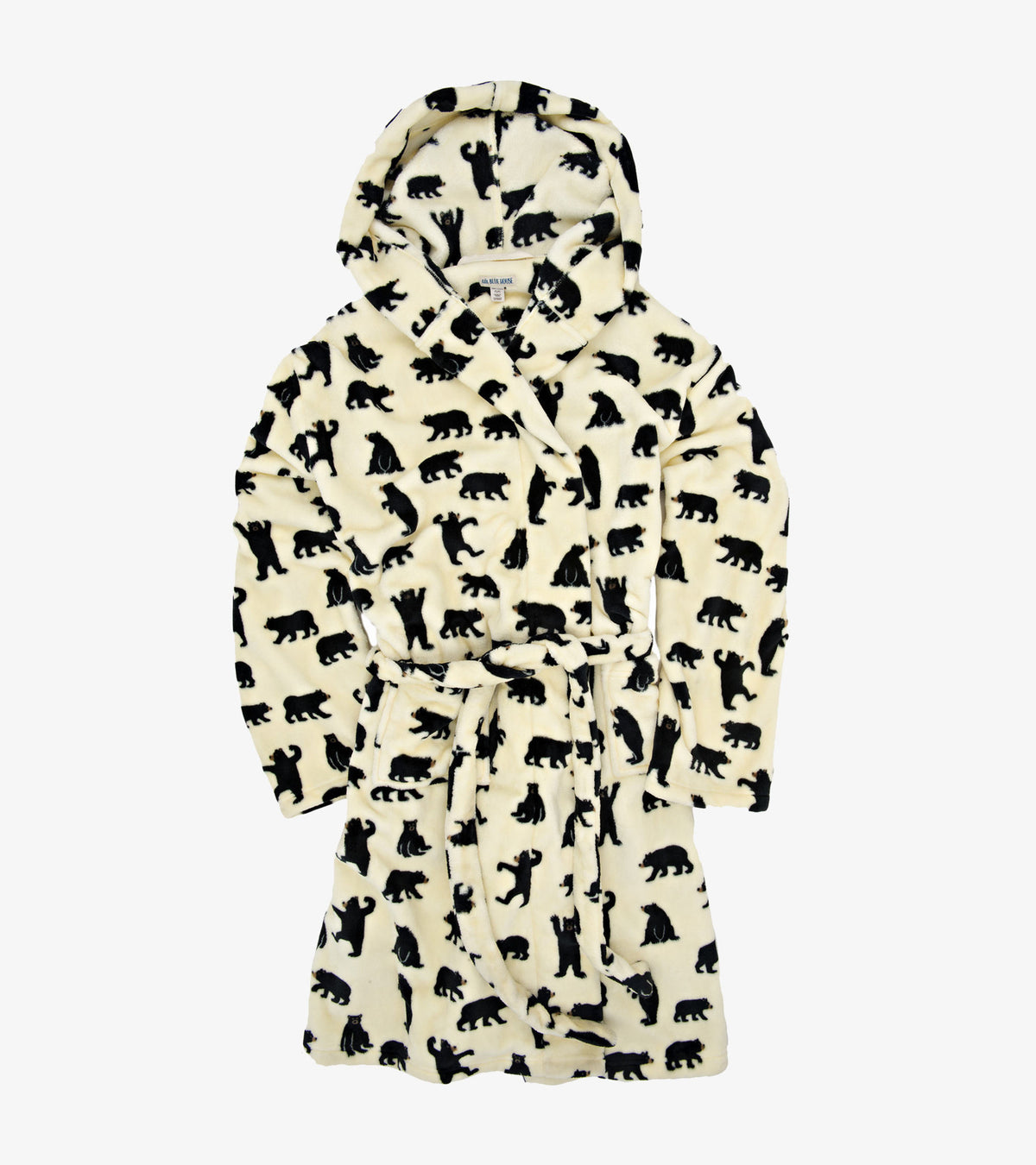 Thread Bear Robe Black Bears on Natural Adult Fleece Robe