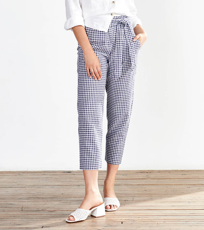 Paper Bag Pants - Navy Gingham